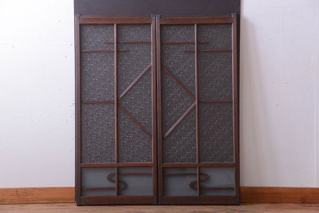 和製アンティーク　モダンなダイヤガラス戸2枚セット