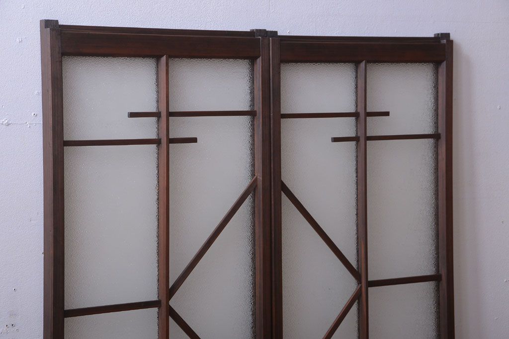 和製アンティーク　モダンなダイヤガラス戸2枚セット
