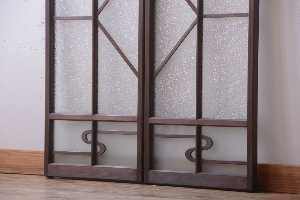 和製アンティーク　モダンなダイヤガラス戸2枚セット