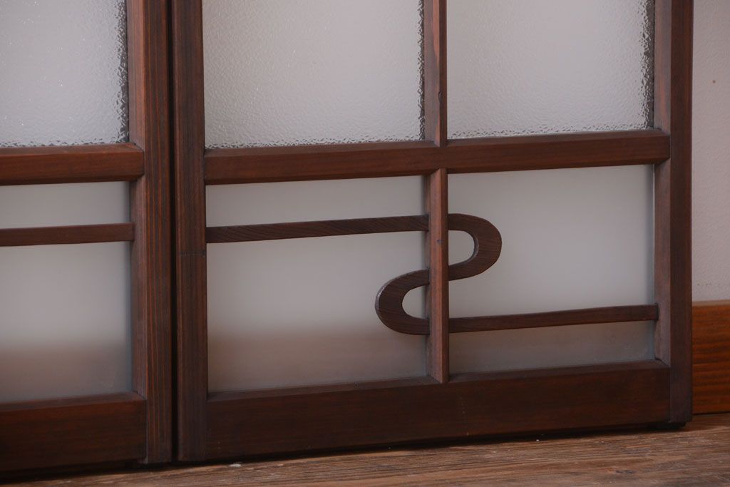 和製アンティーク　モダンなダイヤガラス戸2枚セット