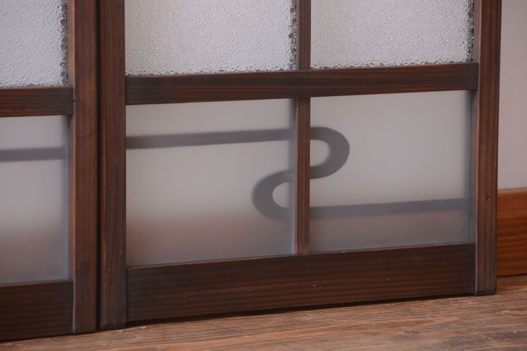 和製アンティーク　モダンなダイヤガラス戸2枚セット