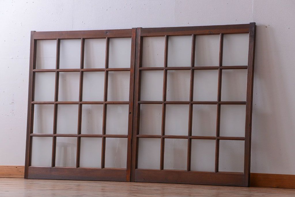 和製アンティーク　市松模様のガラス格子戸2枚セット(窓)
