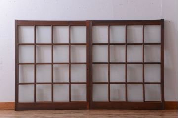 和製アンティーク　市松模様のガラス格子戸2枚セット(窓)