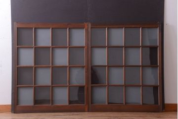 和製アンティーク　市松模様のガラス格子戸2枚セット(窓)