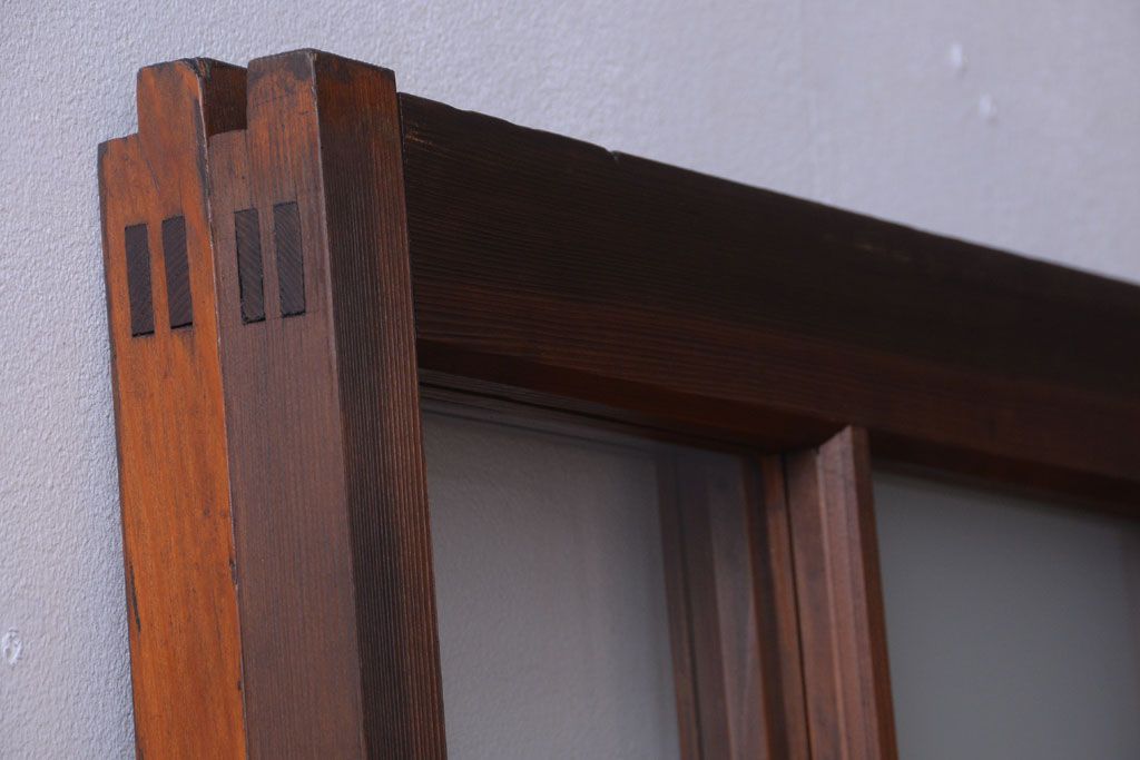 和製アンティーク　市松模様のガラス格子戸2枚セット(窓)