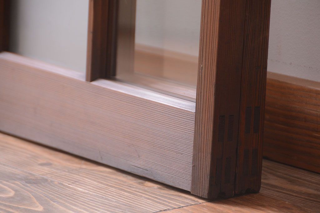 和製アンティーク　市松模様のガラス格子戸2枚セット(窓)