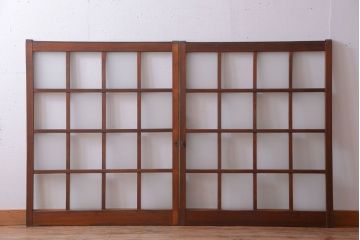 和製アンティーク　市松模様のガラス格子戸2枚セット(窓)