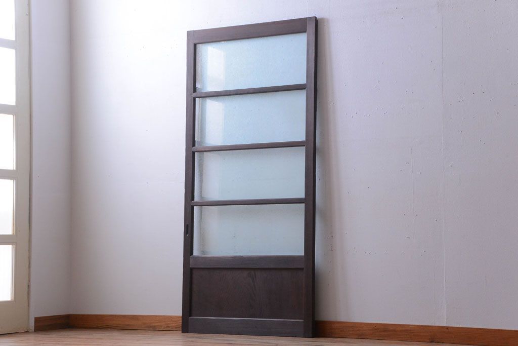 和製アンティーク　結霜ガラス入り!古い木の上質な引き戸