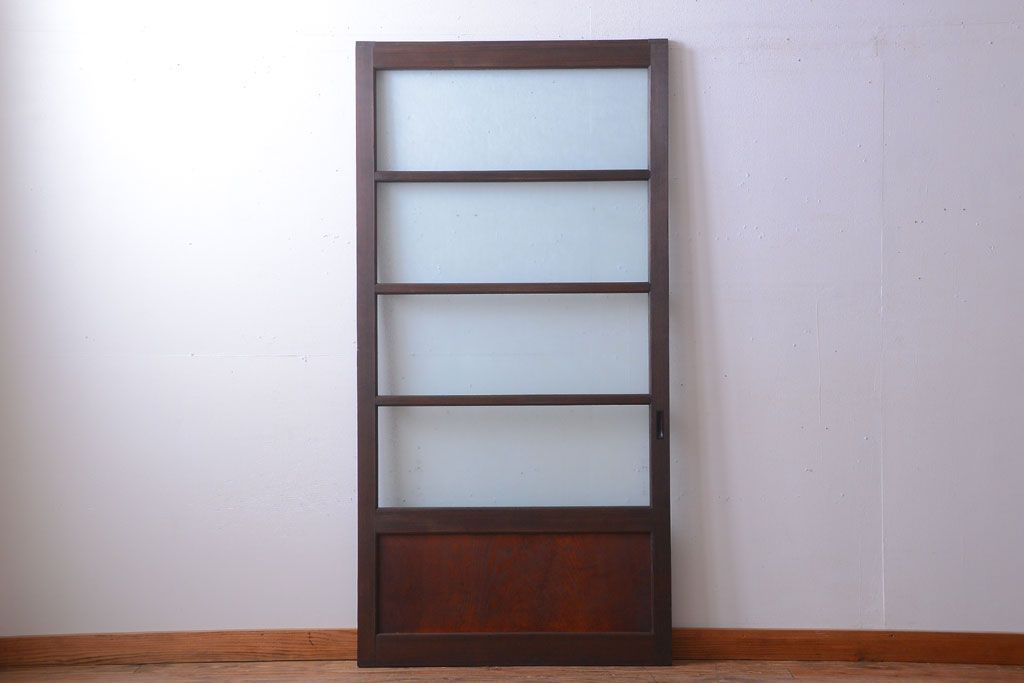 和製アンティーク　結霜ガラス入り!古い木の上質な引き戸