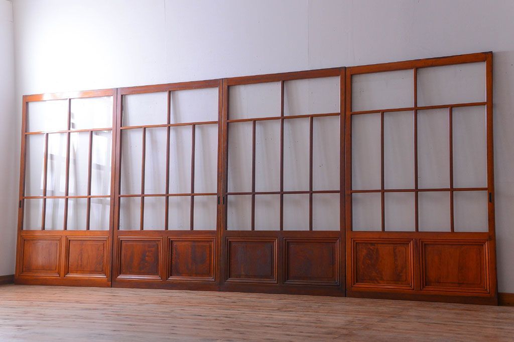 アンティーク　春慶塗が美しい上質なガラス戸4枚セット