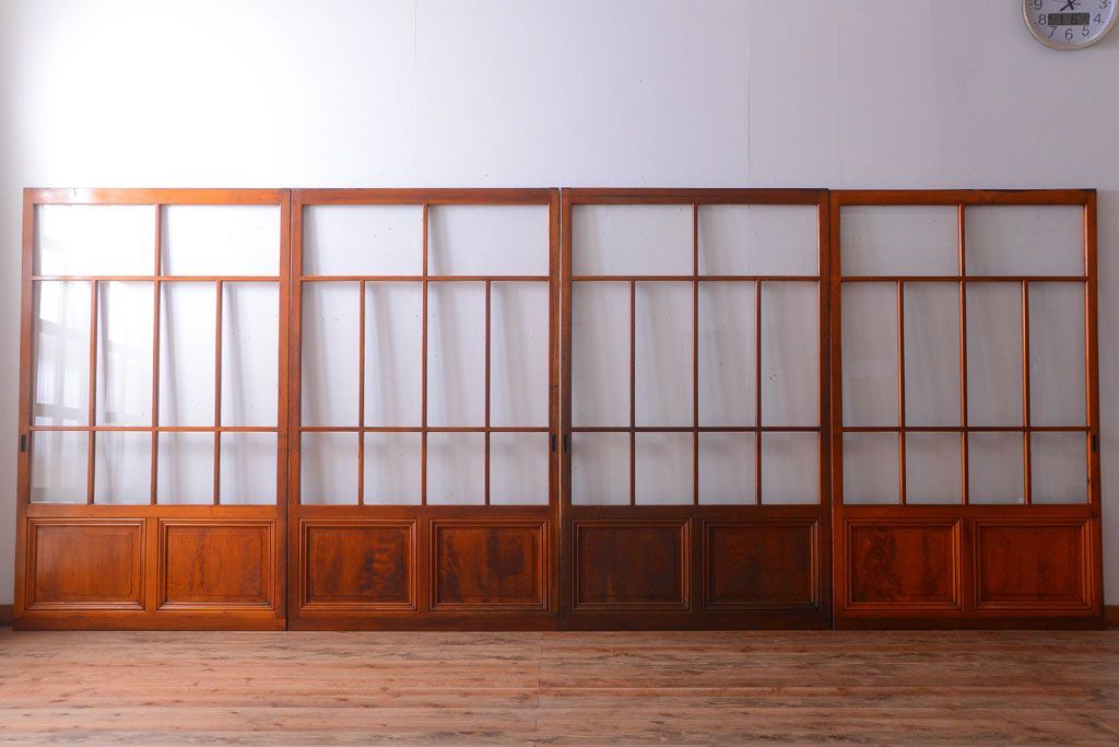 アンティーク　春慶塗が美しい上質なガラス戸4枚セット