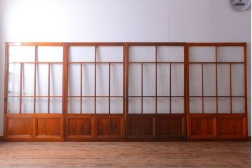 アンティーク　春慶塗が美しい上質なガラス戸4枚セット