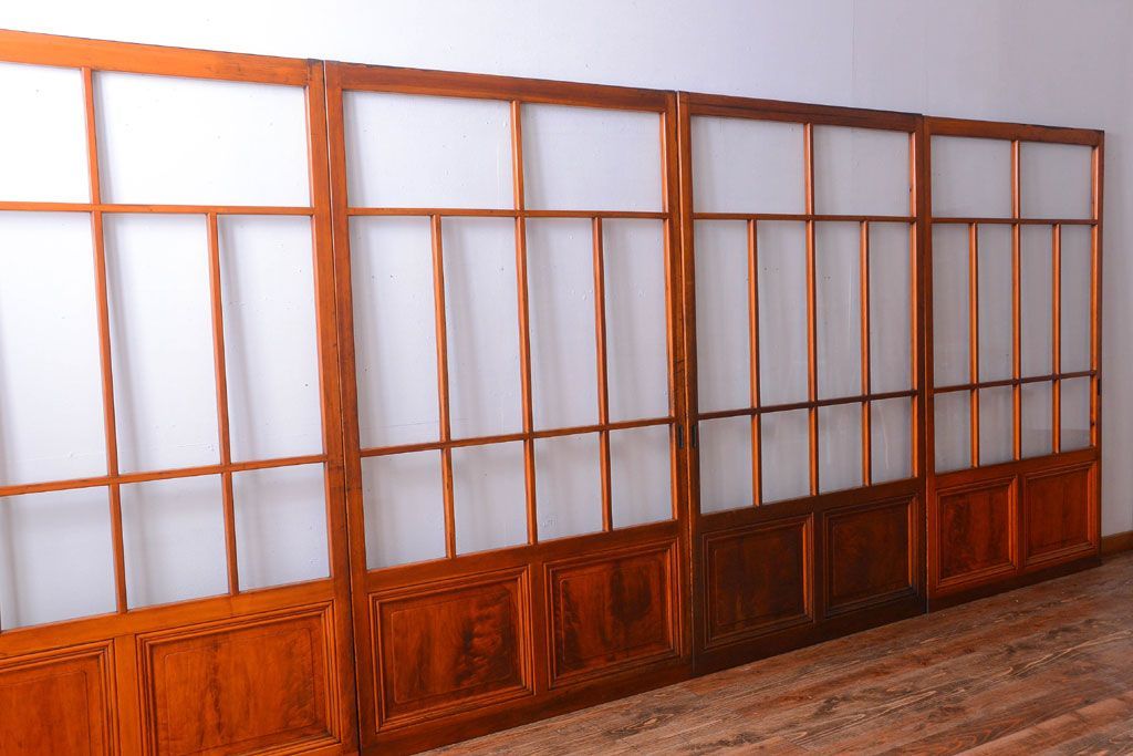 アンティーク　春慶塗が美しい上質なガラス戸4枚セット