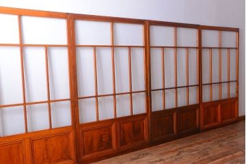 アンティーク　春慶塗が美しい上質なガラス戸4枚セット