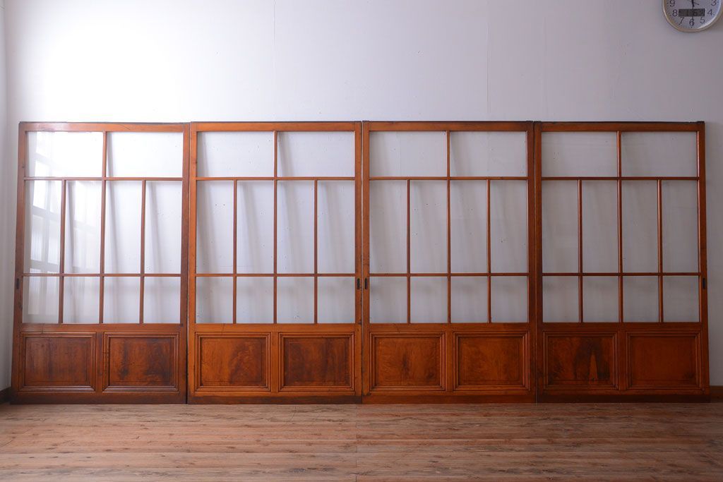 アンティーク　春慶塗が美しい上質なガラス戸4枚セット