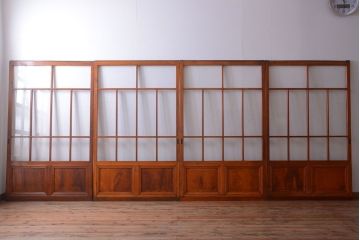 アンティーク　春慶塗が美しい上質なガラス戸4枚セット