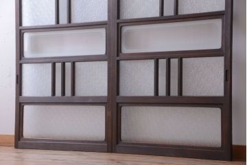 アンティーク　ダイヤガラス入り変わり型引き戸2枚セット