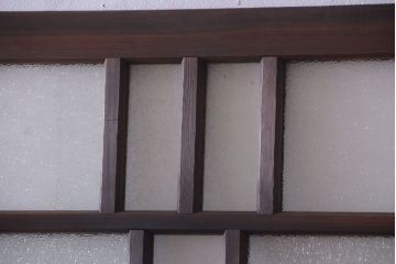 アンティーク　ダイヤガラス入り変わり型引き戸2枚セット