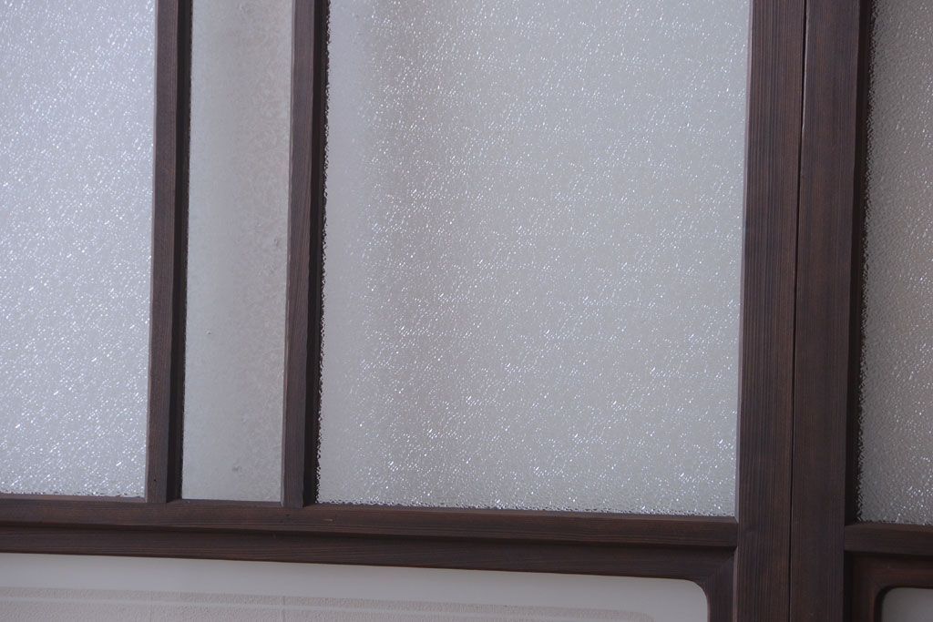 アンティーク　ダイヤガラス入り変わり型引き戸2枚セット