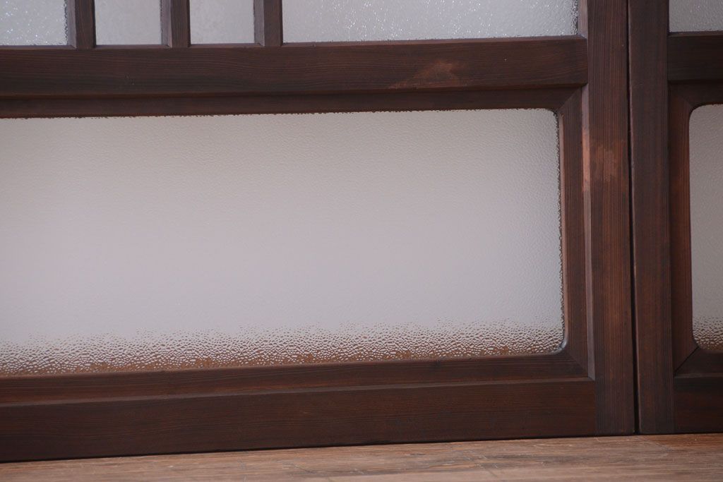 アンティーク　ダイヤガラス入り変わり型引き戸2枚セット