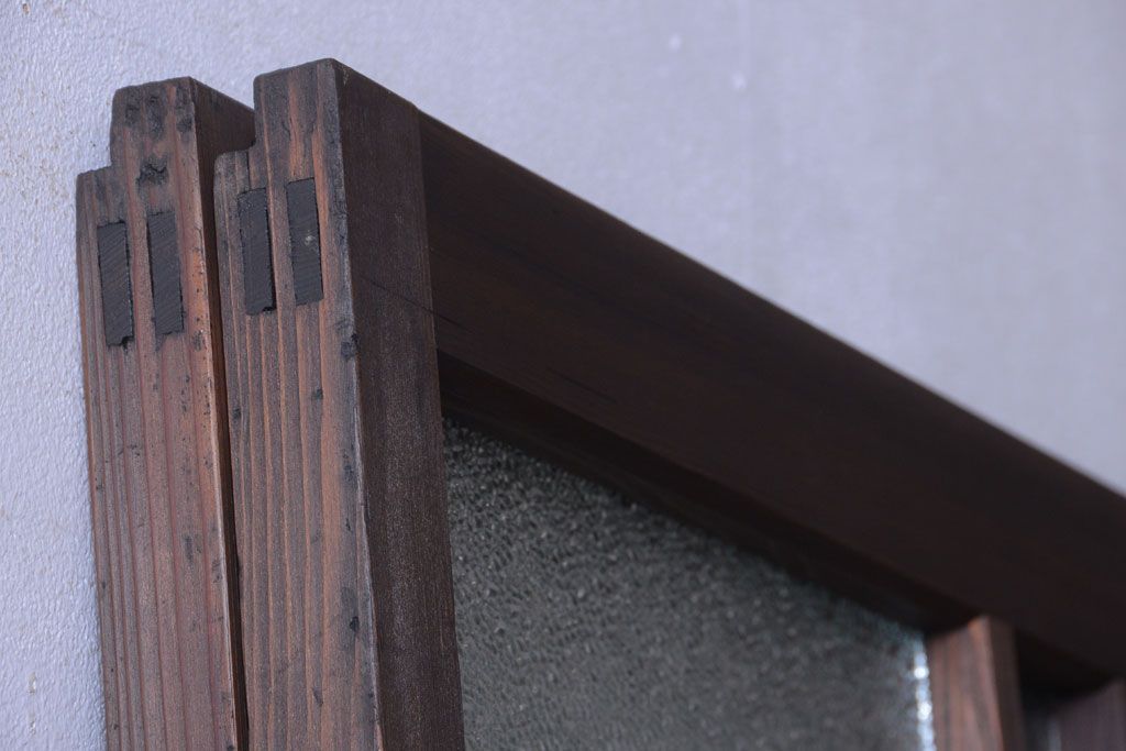 アンティーク　ダイヤガラス入り変わり型引き戸2枚セット