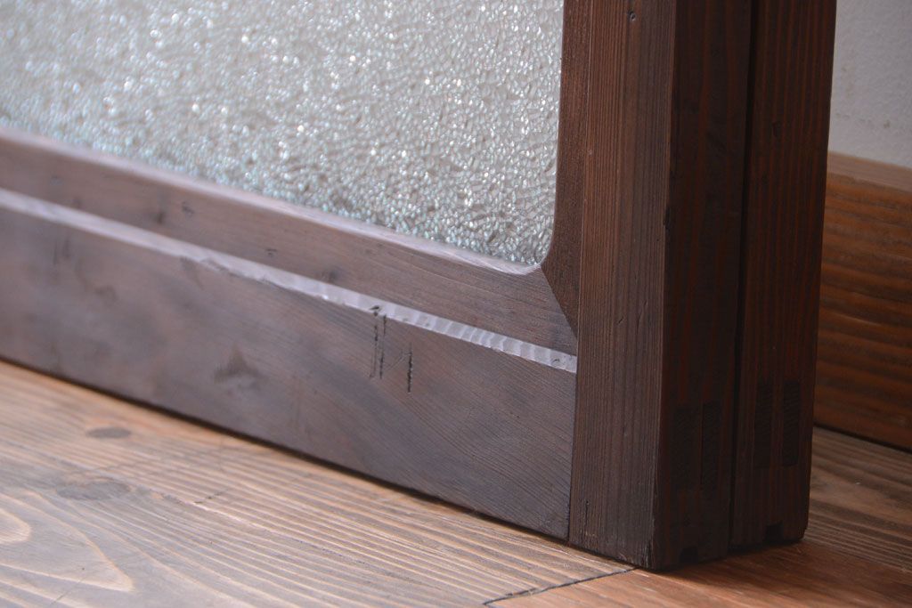 アンティーク　ダイヤガラス入り変わり型引き戸2枚セット