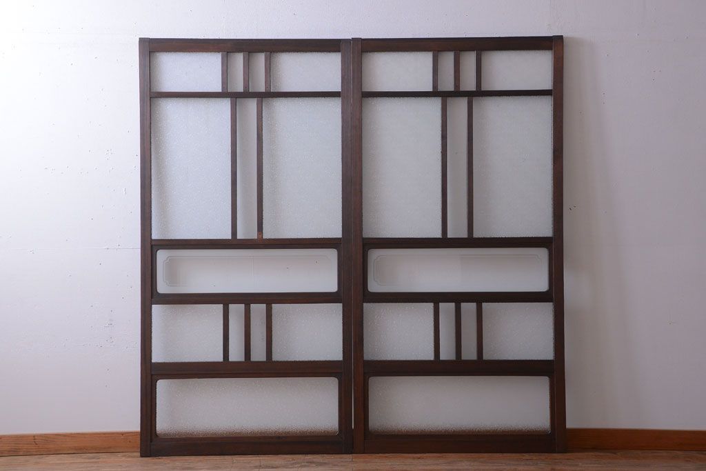 アンティーク　ダイヤガラス入り変わり型引き戸2枚セット