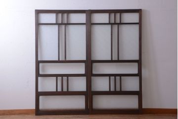 アンティーク　ダイヤガラス入り変わり型引き戸2枚セット