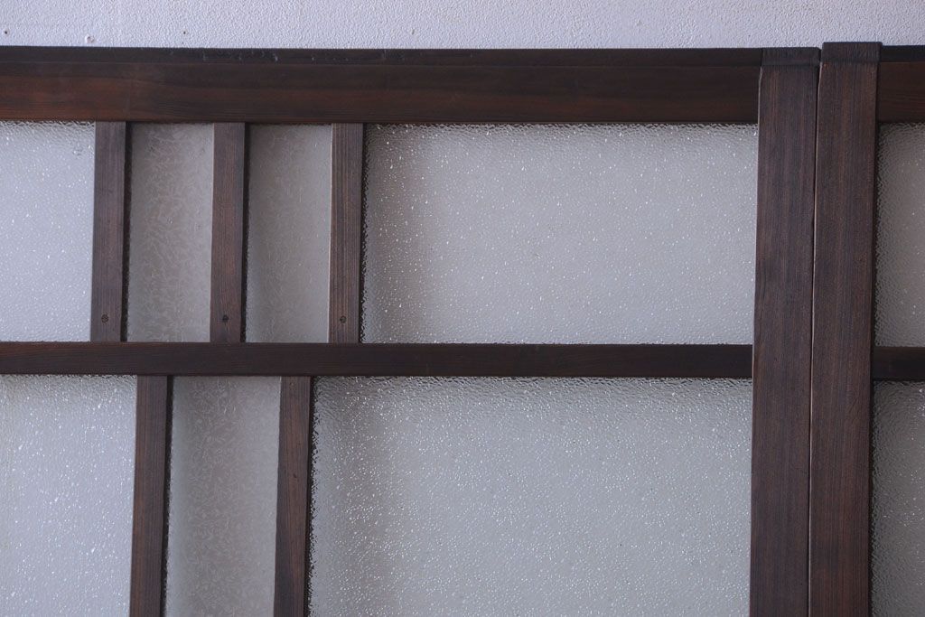 アンティーク　ダイヤガラス入り変わり型引き戸2枚セット