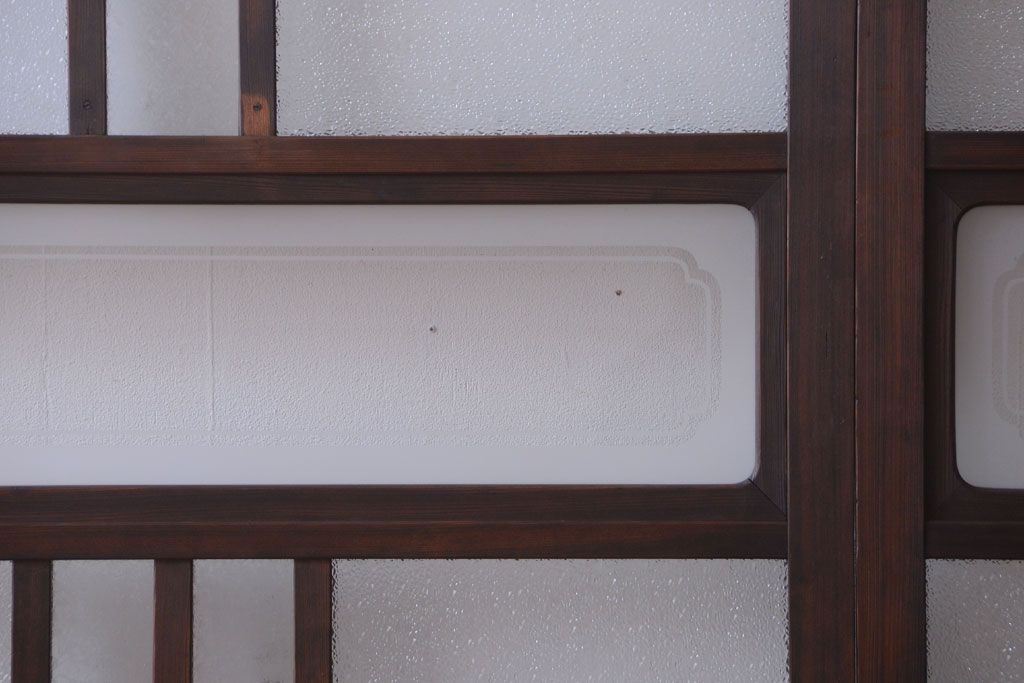 アンティーク　ダイヤガラス入り変わり型引き戸2枚セット