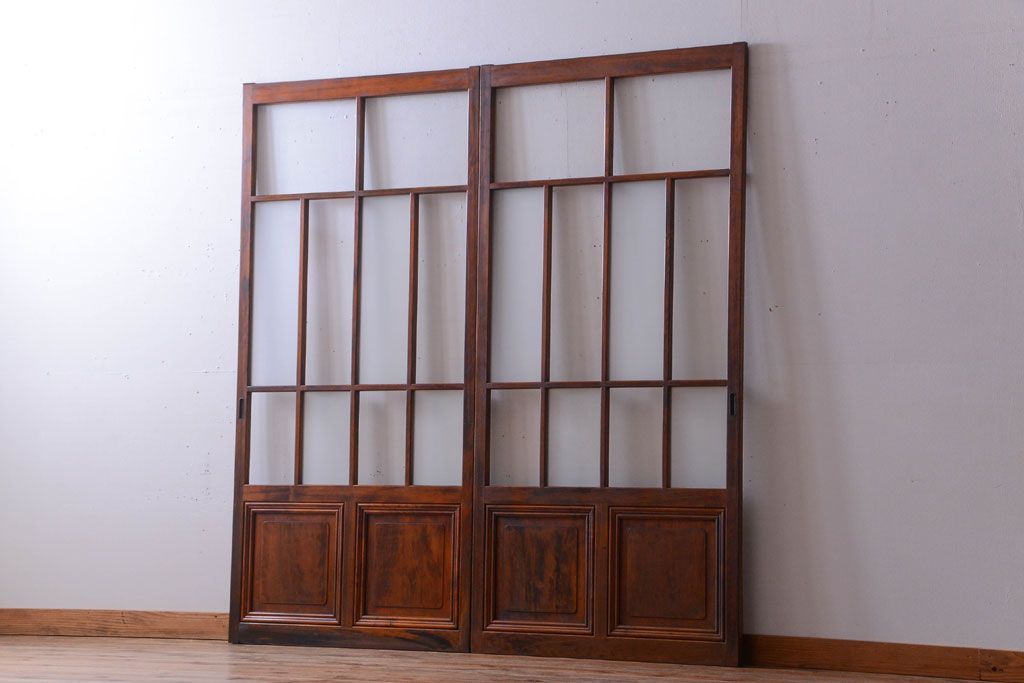 アンティーク　春慶塗が美しい上質なガラス戸2枚セット