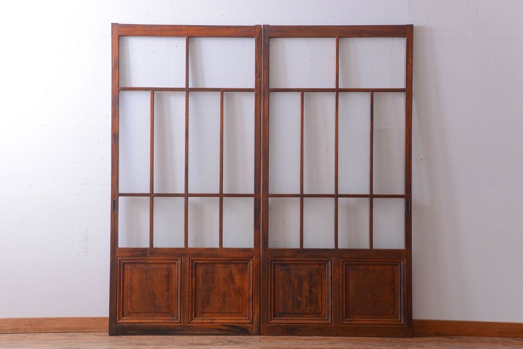 アンティーク　春慶塗が美しい上質なガラス戸2枚セット