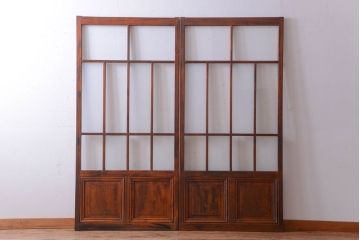 アンティーク　春慶塗が美しい上質なガラス戸2枚セット