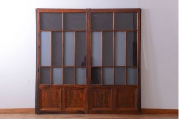 アンティーク　春慶塗が美しい上質なガラス戸2枚セット