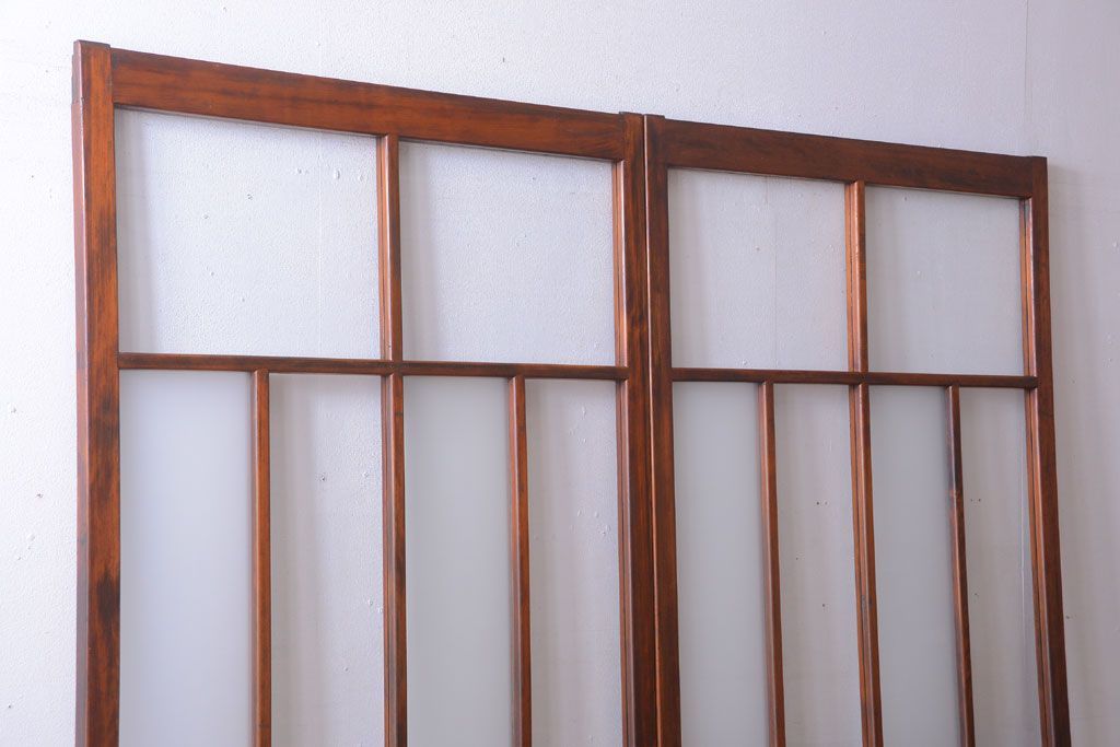 アンティーク　春慶塗が美しい上質なガラス戸2枚セット