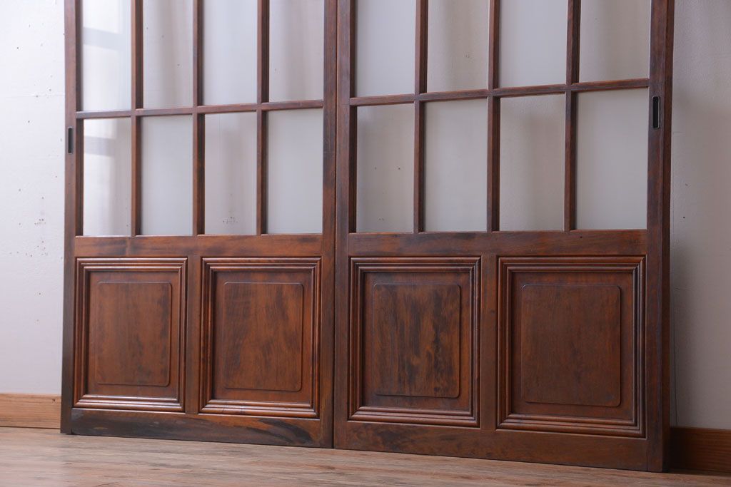 アンティーク　春慶塗が美しい上質なガラス戸2枚セット