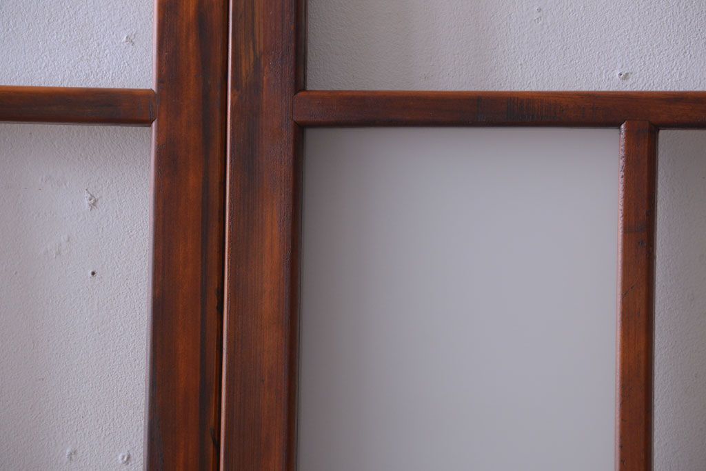 アンティーク　春慶塗が美しい上質なガラス戸2枚セット