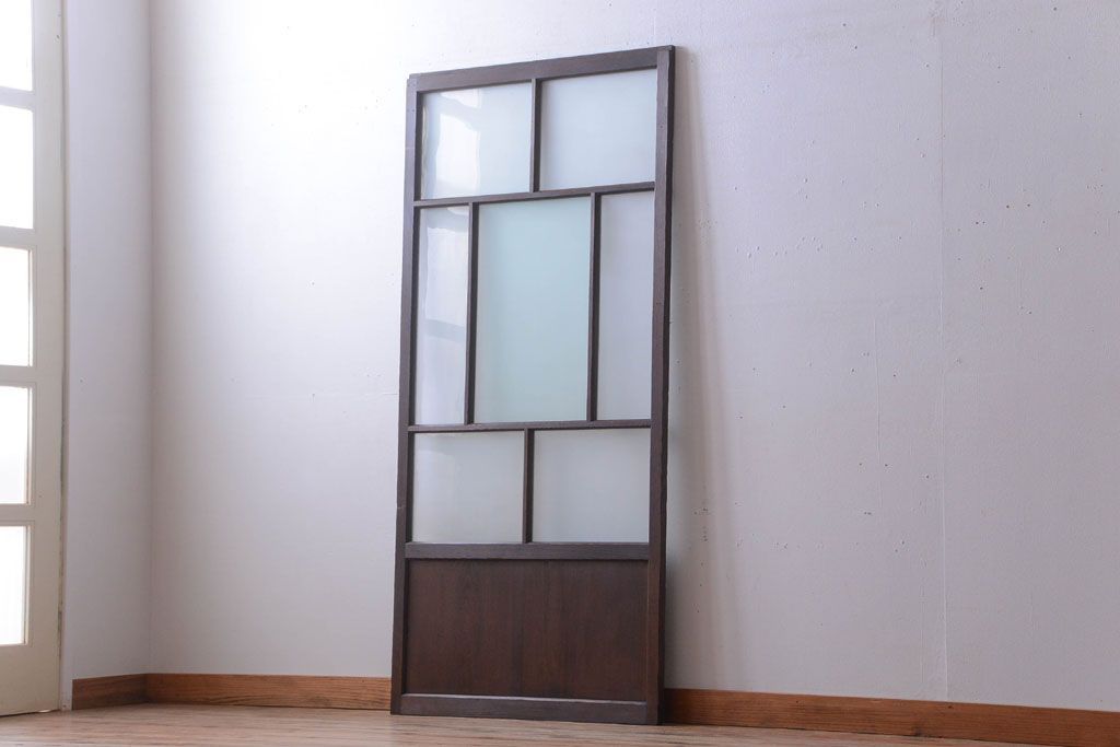 和製アンティーク　古い木のすりガラス入り引き戸