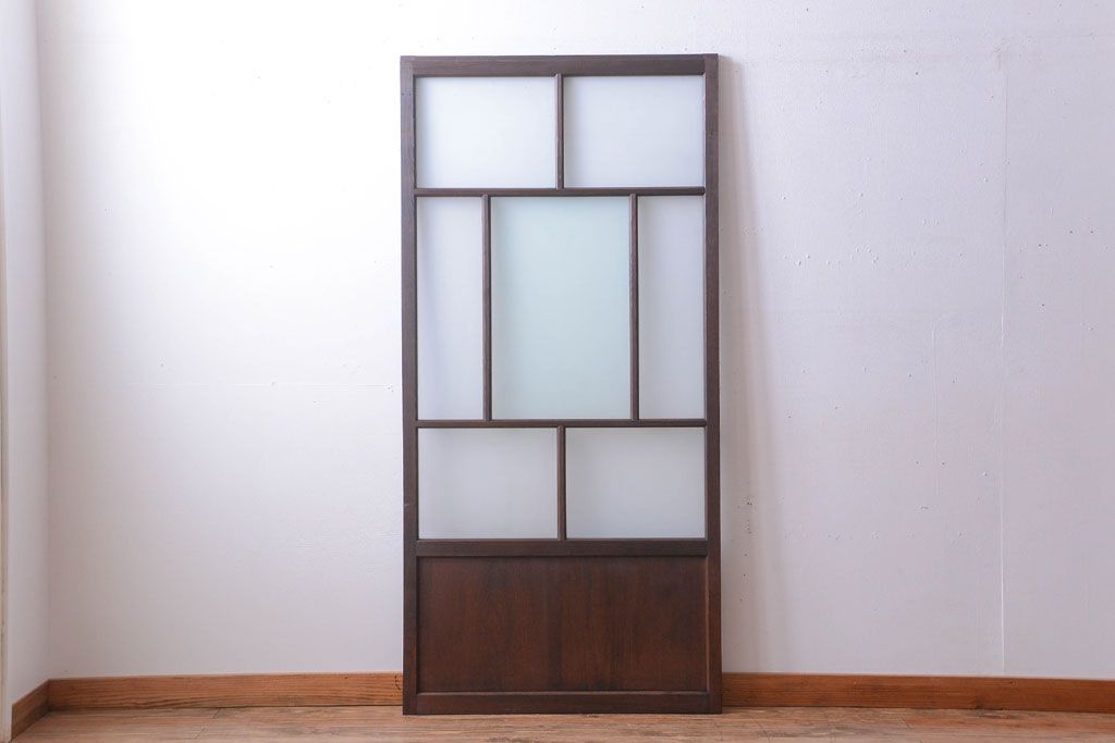 和製アンティーク　古い木のすりガラス入り引き戸