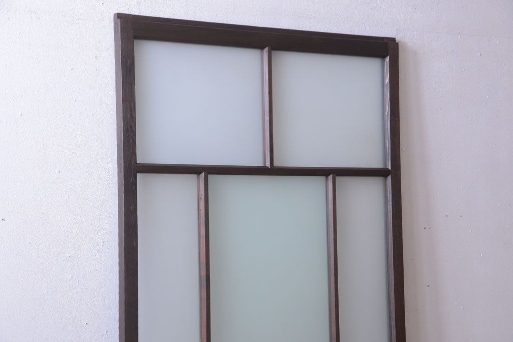 和製アンティーク　古い木のすりガラス入り引き戸