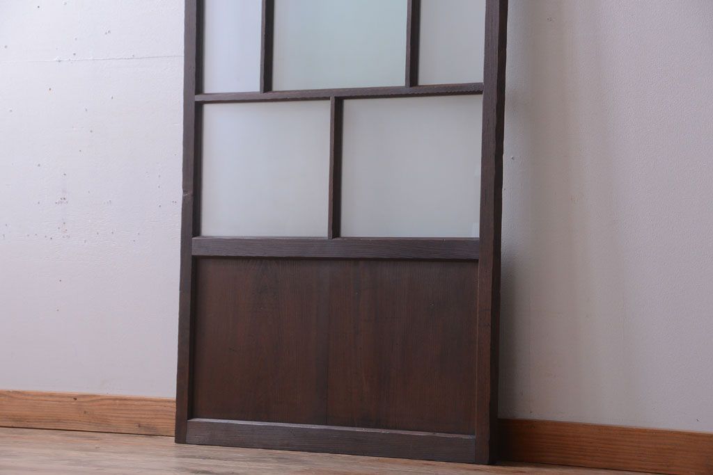 和製アンティーク　古い木のすりガラス入り引き戸