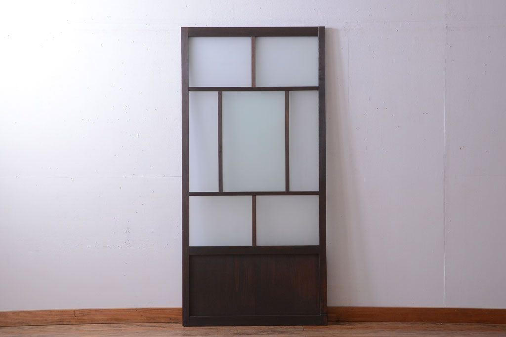 和製アンティーク　古い木のすりガラス入り引き戸