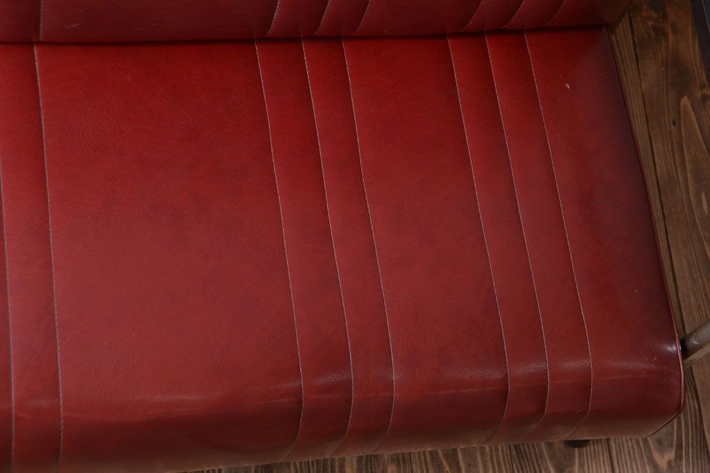 レトロ家具　アンティーク　昭和レトロな3人掛け鉄脚ベンチ