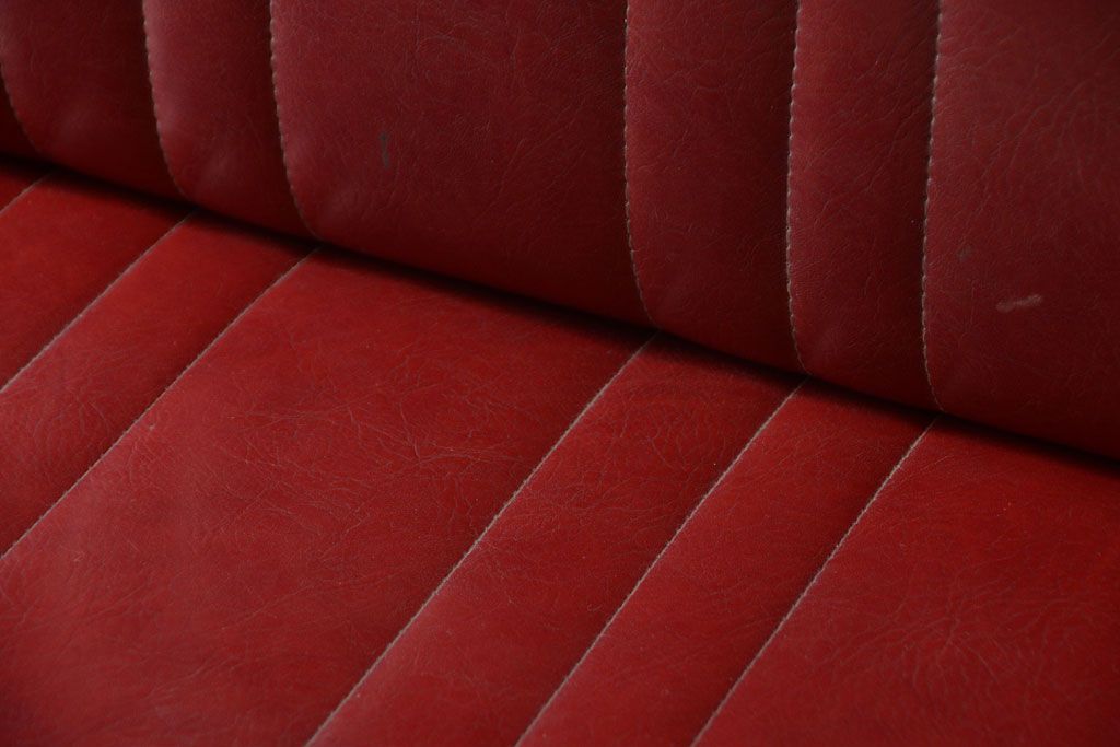 レトロ家具　アンティーク　昭和レトロな3人掛け鉄脚ベンチ