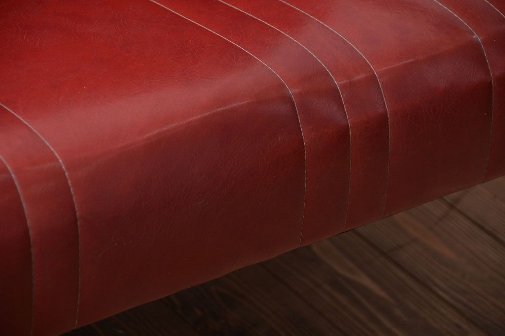 レトロ家具　アンティーク　昭和レトロな3人掛け鉄脚ベンチ