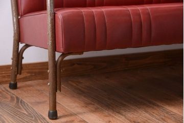 レトロ家具　アンティーク　昭和レトロな3人掛け鉄脚ベンチ