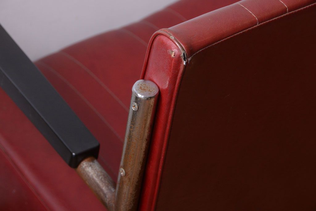 レトロ家具　アンティーク　昭和レトロな3人掛け鉄脚ベンチ