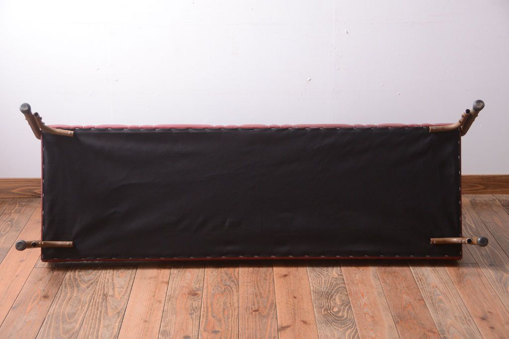 レトロ家具　アンティーク　昭和レトロな3人掛け鉄脚ベンチ