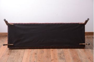 レトロ家具　アンティーク　昭和レトロな3人掛け鉄脚ベンチ