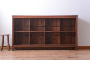 アンティーク家具　和製アンティーク　脚付き!古い木製の横型マス目棚(飾り棚)(1)